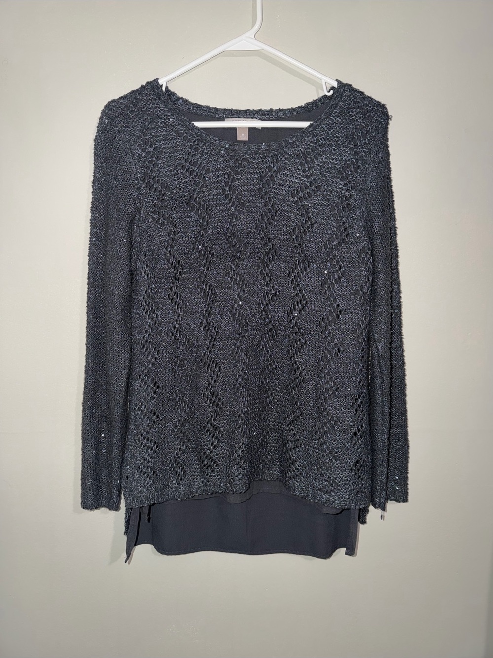 Roz & Ali Charcoal Gray Open-Knit Layered Sweater – Size M